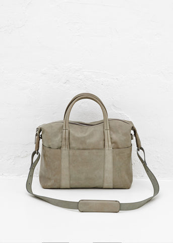 GREY / GREEN LEATHER HOLDALL BAG